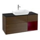 V&B Meuble sous-lavabo Finion 120 cm, placage bleu, étagère en verre laqué, noyer veinée-1