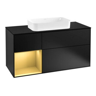 V&B Meuble sous lavabo Finion 120 cm, placage bleu, étagère gauche, laqué bleu