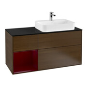 V&B Meuble sous lavabo Finion 120 cm, placage bleu, étagère gauche Peo, noyer veinée