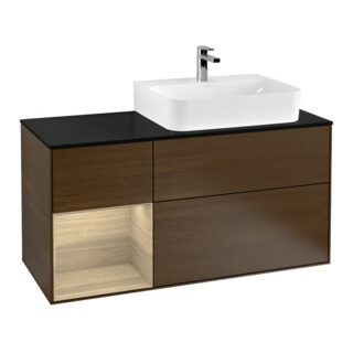 V&B Meuble sous lavabo Finion 120 cm, placage bleu, étagère gauche, ven. murale