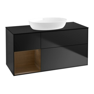 V&B Meuble sous lavabo Finion 120 cm, placage bleu m, rayure noyer ven, bleu m laqué