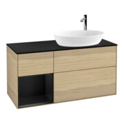 V&B Meuble sous lavabo Finion 120 cm, placage bleu mat, étagère bleu mat, éclairage mural