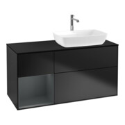 V&B Meuble sous lavabo Finion 120 cm, placage bleu mat, étagère médium mat laqué bleu mat laqué