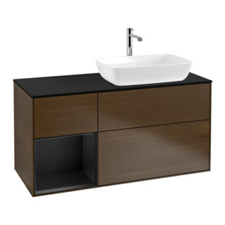 V&B Meuble sous lavabo Finion 120 cm, placage bleu mat, laque bleu mat, noyer veinée