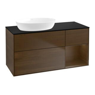 V&B Meuble sous lavabo Finion 120 cm, placage bleu mat, noyer veiné, noyer veiné