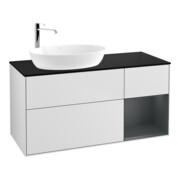 V&B Meuble sous lavabo Finion 120 cm, placage bleu mat, rangement moyen mat laqué, blanc mat laqué-1