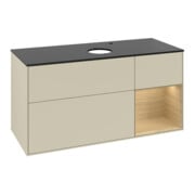 V&B Meuble sous lavabo Finion 120 cm, placage bleu mat, rangement ouvert, gris mat laqué