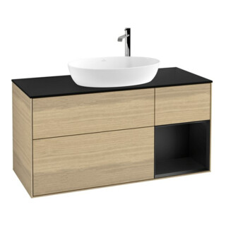 V&B Meuble sous lavabo Finion 120 cm, placage bleu mat, réglette bleu mat Lac, Oa ven