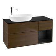 V&B Meuble sous lavabo Finion 120 cm, placage bleu mat, réglette bleu mat, noyer veinée-1