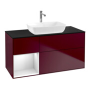 V&B Meuble sous lavabo Finion 120 cm, placage bleu mat, tiroir blanc mat, poignée mat