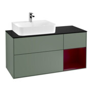 V&B Meuble sous lavabo Finion 120 cm, placage bleu mat, tiroir droite, poignée métal laqué