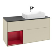 V&B Meuble sous lavabo Finion 120 cm, placage bleu mat, tiroir gauche, poignée gris mat laqué-3
