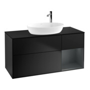 V&B Meuble sous lavabo Finion 120 cm, placage bleu mat, tiroir moyen mat laqué bleu