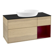 V&B Meuble sous lavabo Finion 120 cm, placage bleu, porte à rainure peinte, ouverture ven