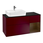 V&B Meuble sous lavabo Finion 120 cm, placage bleu, porte droite, poignée métal