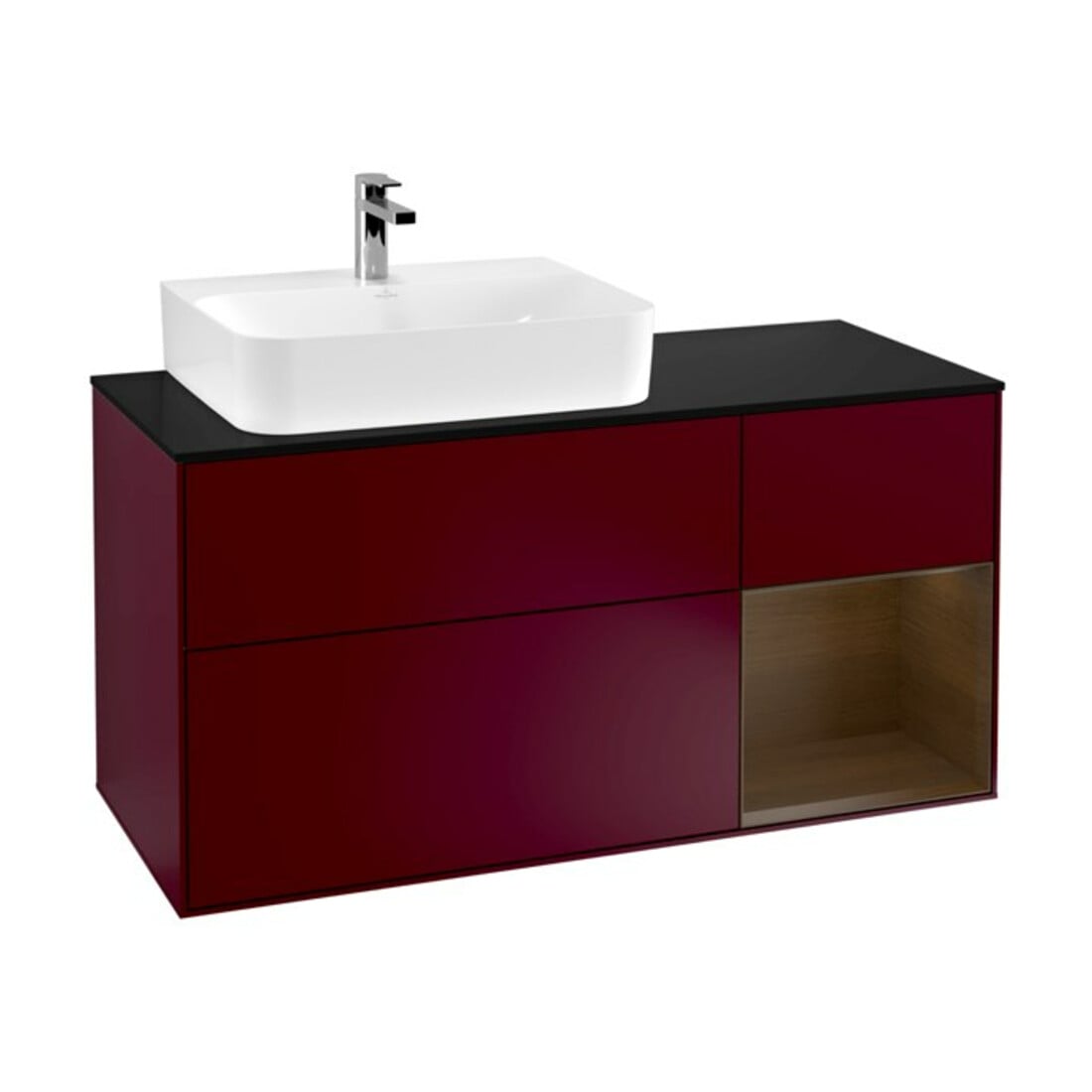V&B Meuble sous lavabo Finion 120 cm, placage bleu, porte droite, poignée métal