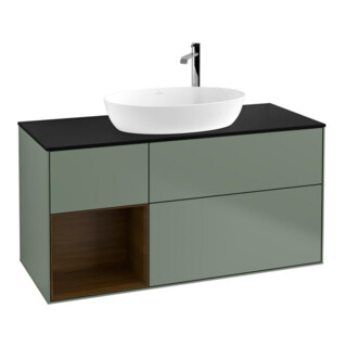 V&B Meuble sous lavabo Finion 120 cm, placage bleu, rangement bois de noyer, huile mat laqué