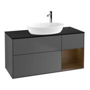 V&B Meuble sous-lavabo Finion 120 cm, placage bleu, rangement en noyer, anthracite mat