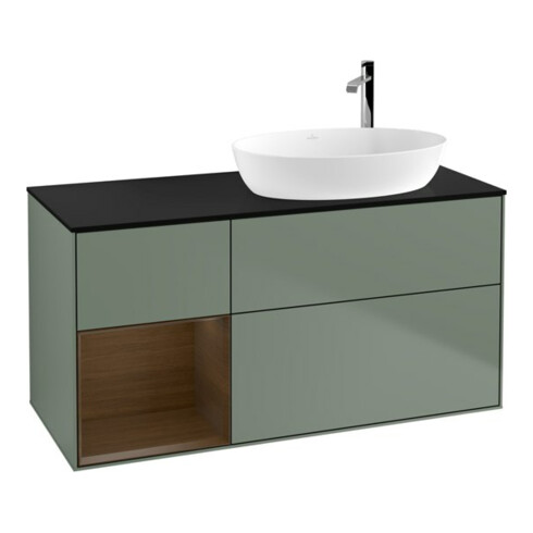 V&B Meuble sous lavabo Finion 120 cm, placage bleu, rangement en noyer, huile et laque