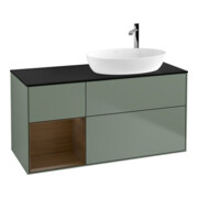 V&B Meuble sous lavabo Finion 120 cm, placage bleu, rangement en noyer, huile et laque