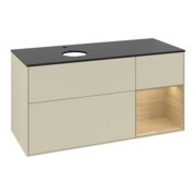 V&B Meuble sous-lavabo Finion 120 cm, placage bleu, rangement ouvert, gris mat laqué-3
