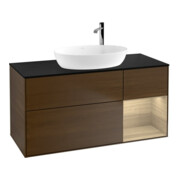 V&B Meuble sous lavabo Finion 120 cm, placage bleu, rangement ouvert, placage noyer