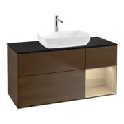 V&B Meuble sous-lavabo Finion 120 cm, placage bleu, rangement ouvert, placage noyer