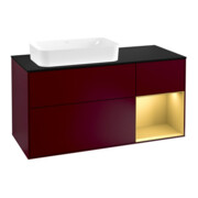 V&B Meuble sous lavabo Finion 120 cm, placage bleu, rangement réglable, poignée métal