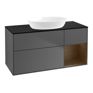 V&B Meuble sous lavabo Finion 120 cm, placage bleu, rangement wal ven, anthracite m
