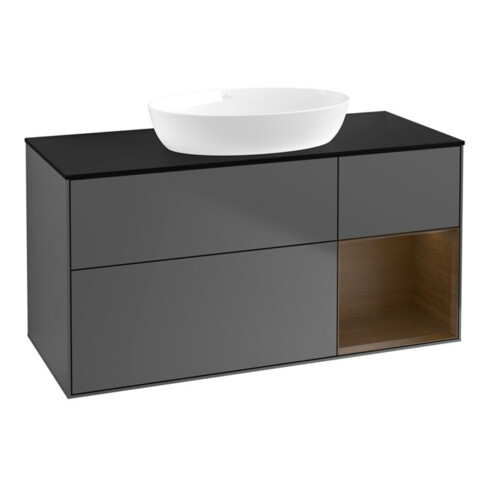 V&B Meuble sous lavabo Finion 120 cm, placage bleu, rangement wal ven, anthracite m