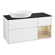 V&B Meuble sous lavabo Finion 120 cm, placage bleu, réglette Oa ven, blanc brillant Lac