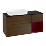 V&B Meuble sous lavabo Finion 120 cm, placage bleu, tiroir à droite, noyer veinée