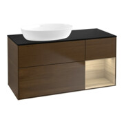 V&B Meuble sous-lavabo Finion 120 cm, placage bleu, tiroir à ouverture verticale, placage noyer-1