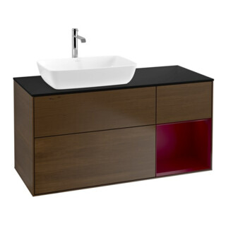 V&B Meuble sous lavabo Finion 120 cm, placage bleu, tiroir avec laque, noyer veinée