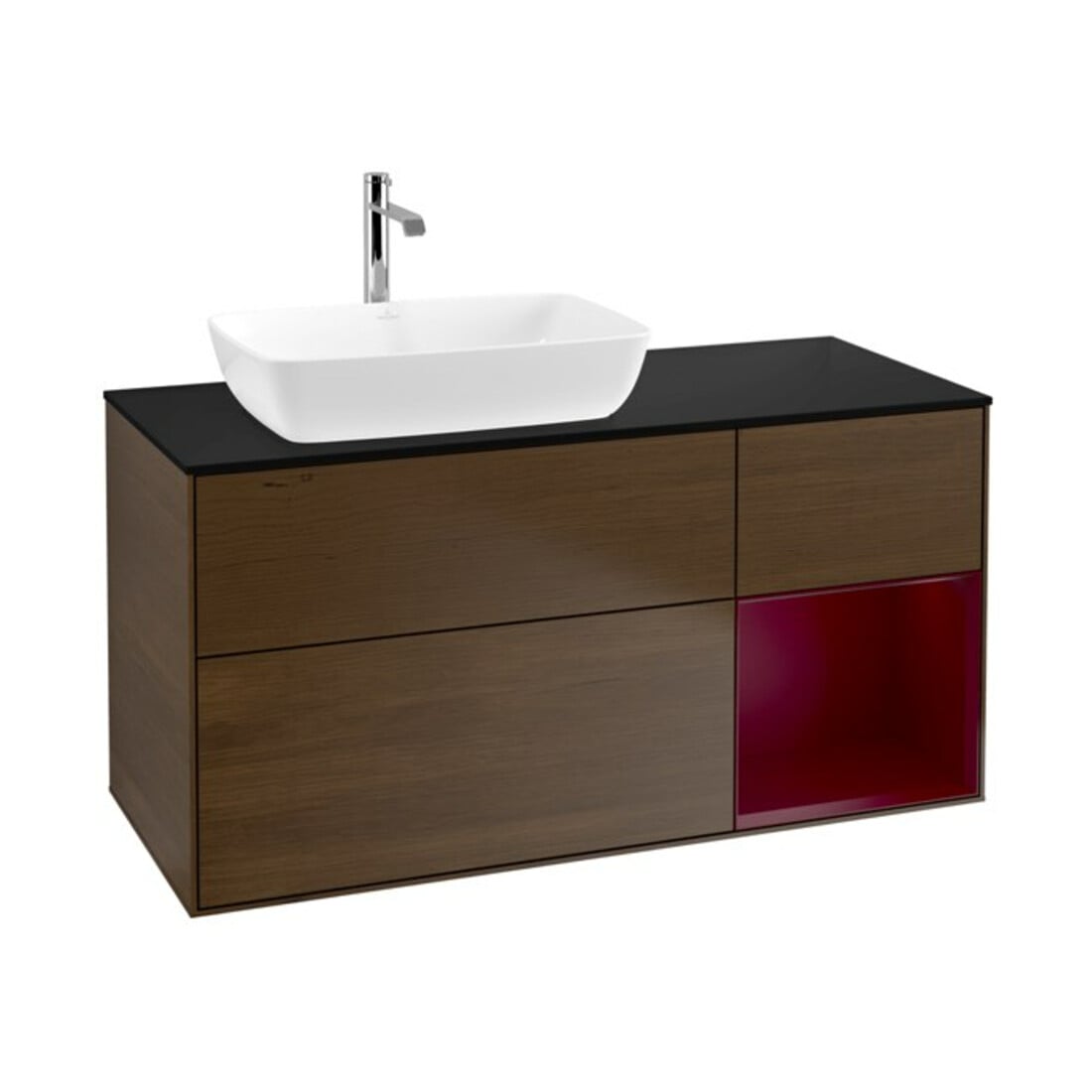 V&B Meuble sous lavabo Finion 120 cm, placage bleu, tiroir avec laque, noyer veinée