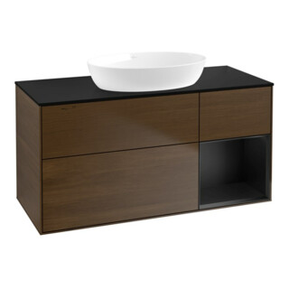 V&B Meuble sous lavabo Finion 120 cm, placage bleu, tiroir bleu, noyer veinée