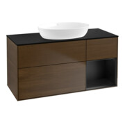 V&B Meuble sous lavabo Finion 120 cm, placage bleu, tiroir bleu, noyer veinée