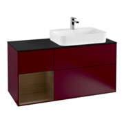 V&B Meuble sous lavabo Finion 120 cm, placage bleu, tiroir gauche, poignée métal