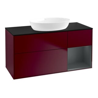 V&B Meuble sous lavabo Finion 120 cm, placage bleu, tiroir médian avec laque, poignée métal