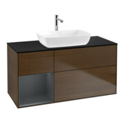 V&B Meuble sous lavabo Finion 120 cm, placage bleu, tiroir médium laqué, noyer veinée-1