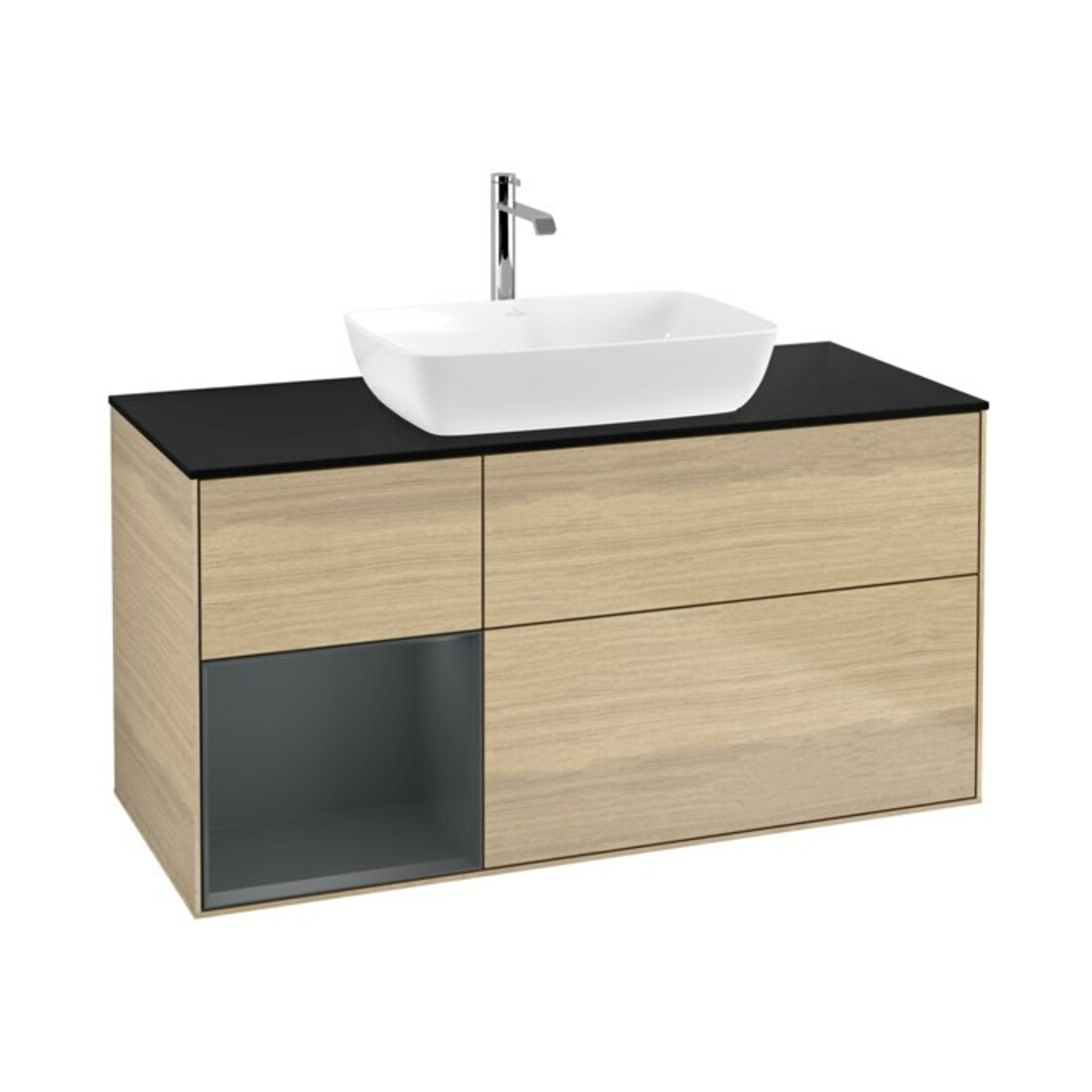 V&B Meuble sous lavabo Finion 120 cm, placage bleu, tiroir médium, poignée ven
