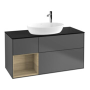 V&B Meuble sous lavabo Finion 120 cm, placage bleu, tiroir ouvert, anthracite m