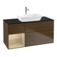 V&B Meuble sous lavabo Finion 120 cm, placage bleu, tiroir ouvert, noyer veinée-1