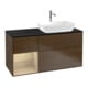 V&B Meuble sous lavabo Finion 120 cm, placage bleu, tiroir ouvert, placage noyer-1