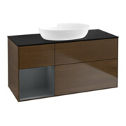 V&B Meuble sous lavabo Finion 120 cm, placage bleu, tiroirs médium laqué, noyer veinée