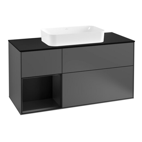 V&B Meuble sous lavabo Finion 120 cm, Placage bois, Anthracite mat, à droite