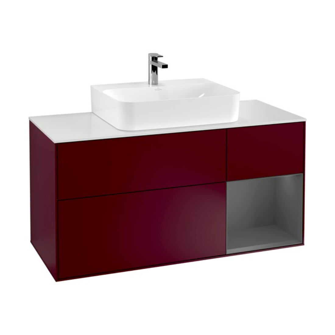 V&B Meuble sous-lavabo Finion 120 cm, placage bois, anthracite mat, poignée métal