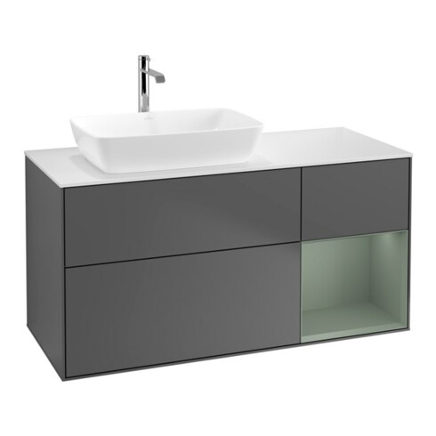 V&B Meuble sous lavabo Finion 120 cm, placage bois avec laque, anthracite mat