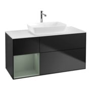 V&B Meuble sous lavabo Finion 120 cm, placage bois avec rangement ouvert, laqué bleu