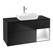V&B Meuble sous lavabo Finion 120 cm, placage bois, blanc brillant, bleu mat